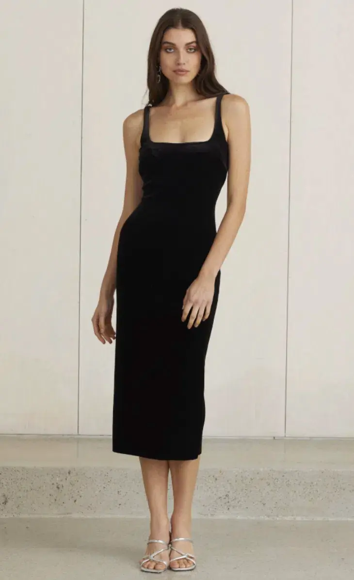 Bec & Bridge Velours Midi Dress Black Size 10  - Image 1