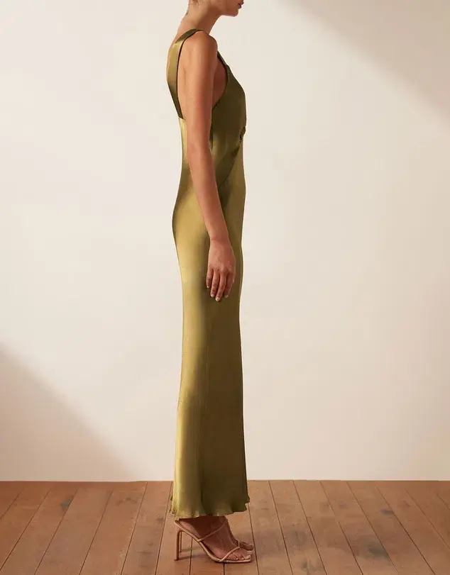 Shona Joy Giorgia Plunged Midi Dress Olive Oil Size 6 - Image 2