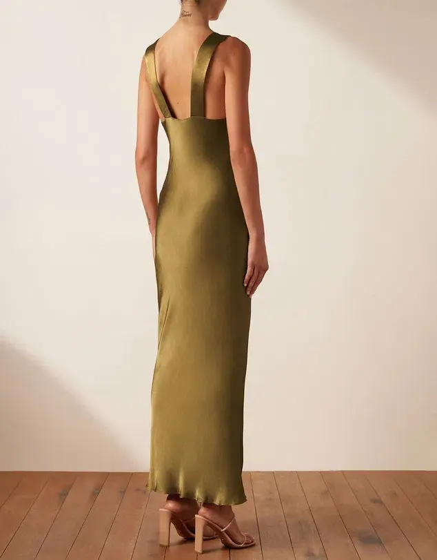 Shona Joy Giorgia Plunged Midi Dress Olive Oil Size 6 for rent on The Volte - main image