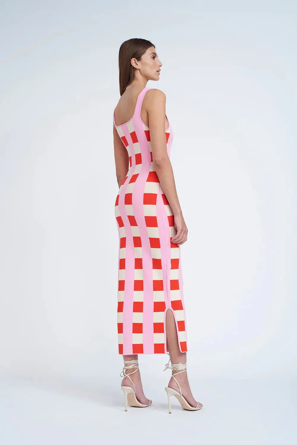 By Johnny Cora Check Knit Midi Dress Multi Size 6 - Image 3
