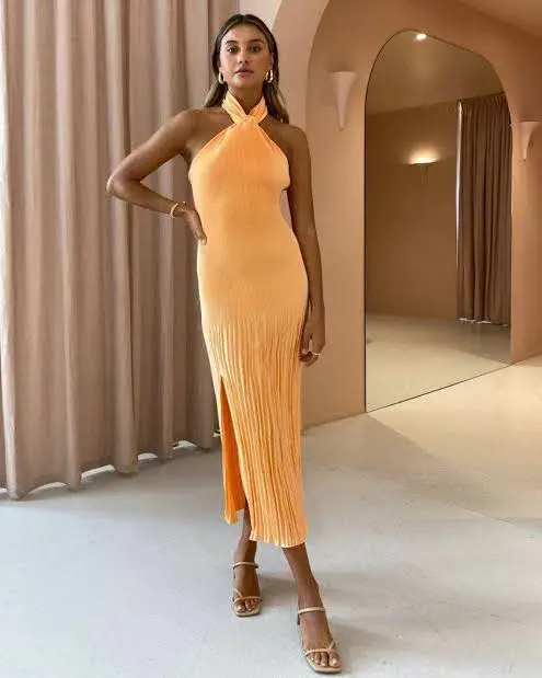 L'Idee Soiree Halter Gown Orange Size 10 for rent on The Volte - main image