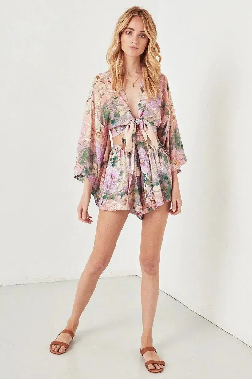 Spell Lily Kimono Top Size L and Flutter Shorts Size XL Set Print for rent on The Volte - main image