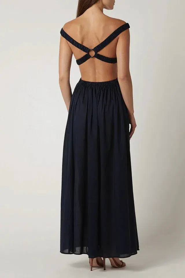Scanlan Theodore Cotton Voil Ring Dress Navy Size M - Image 3