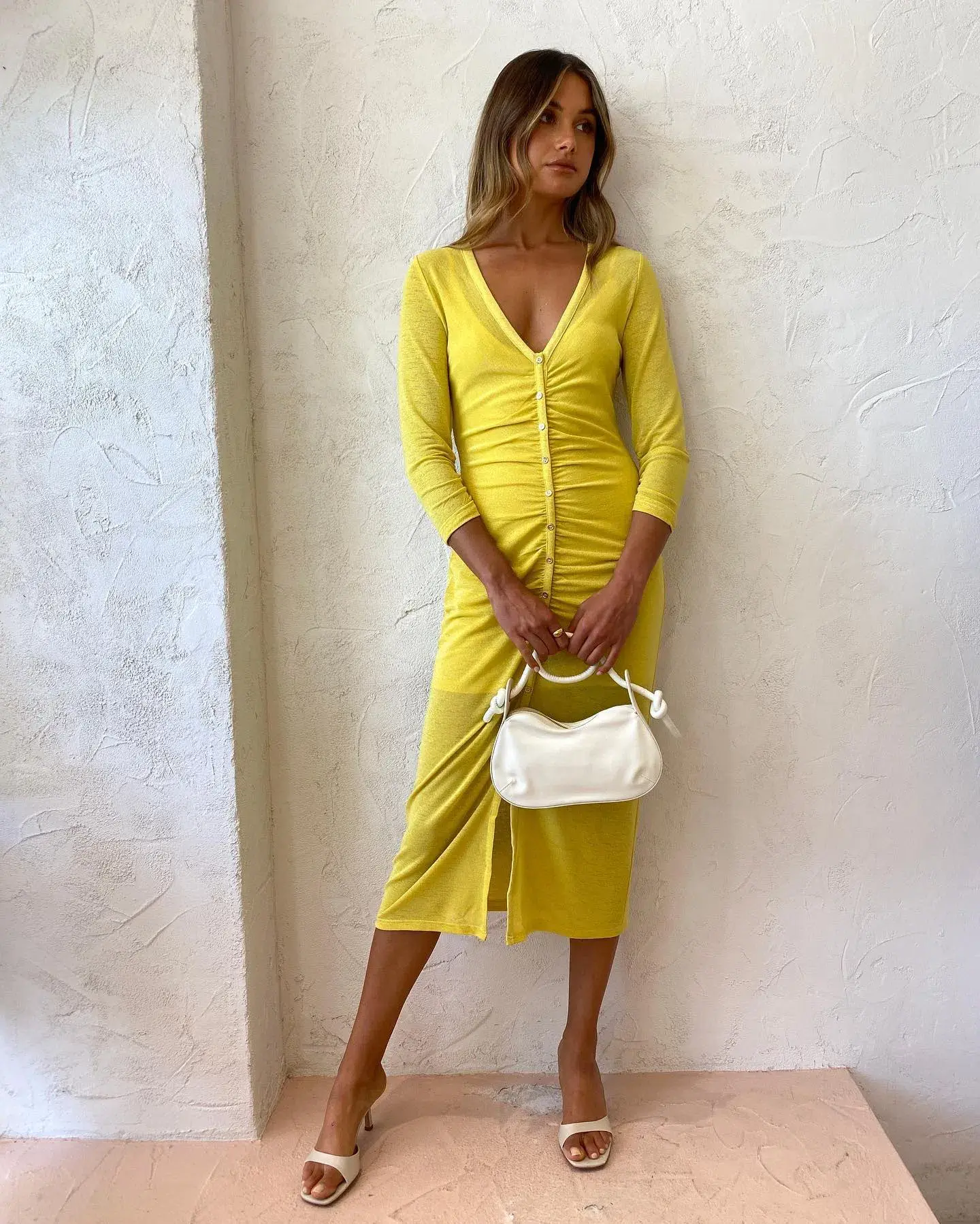 Suboo Asha Long Sleeve Button Front Dress Lemon Size L / AU 12 - Image 1