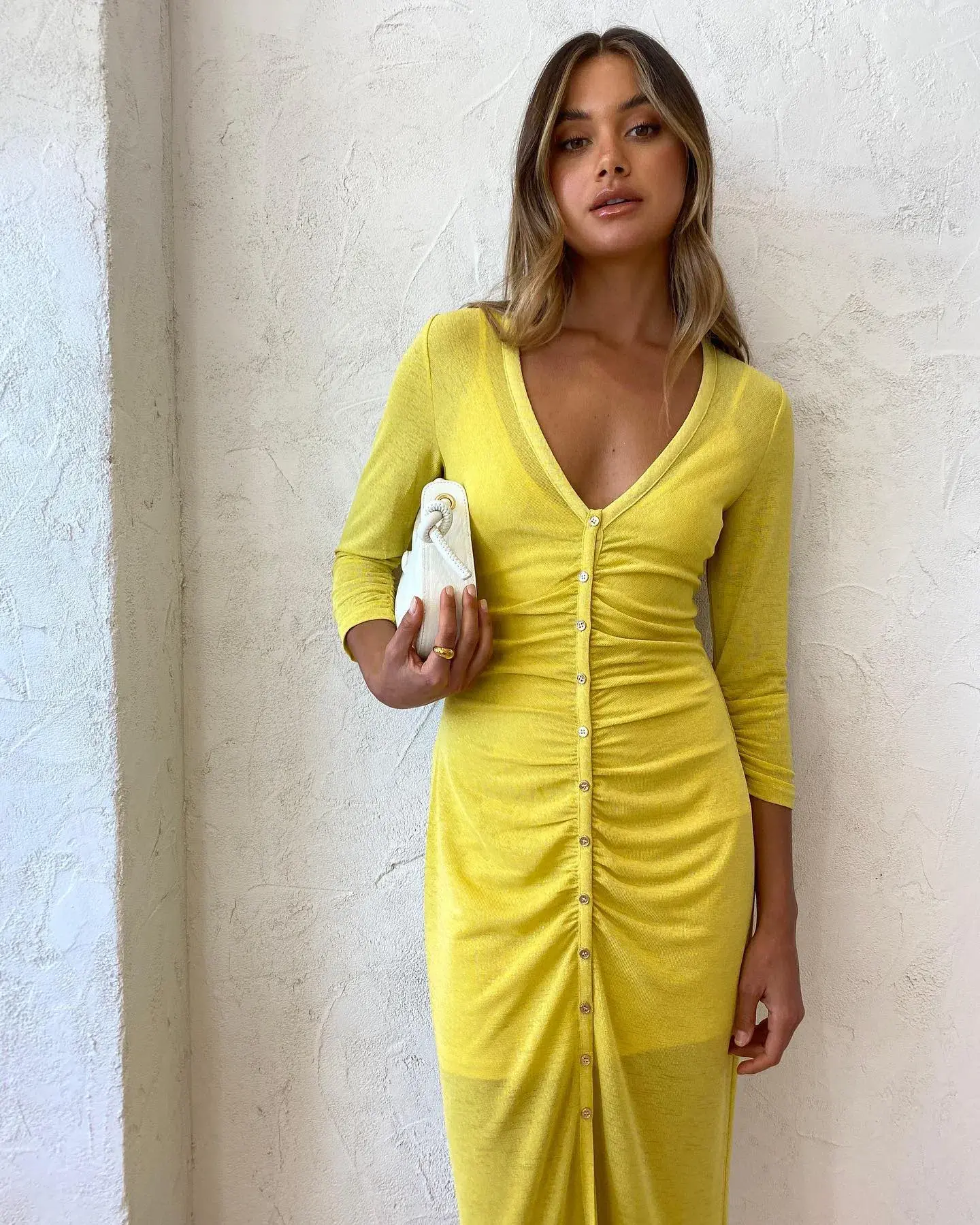 Suboo Asha Long Sleeve Button Front Dress Lemon Size L / AU 12 - Image 3