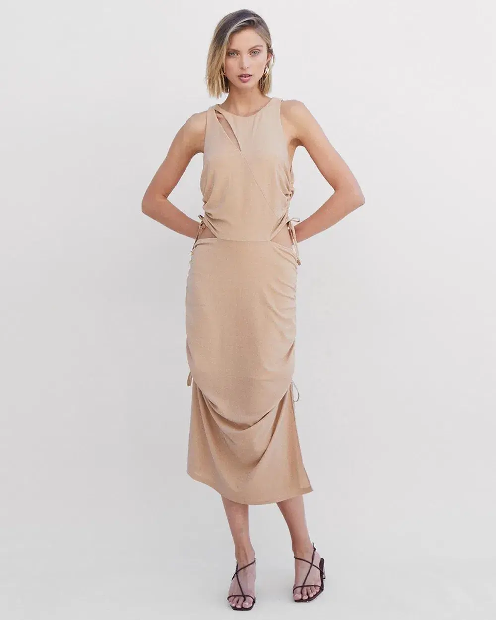 Suboo The Liz Rouched Midi Tank Dress Gold Size XS / Au 6 - Image 2