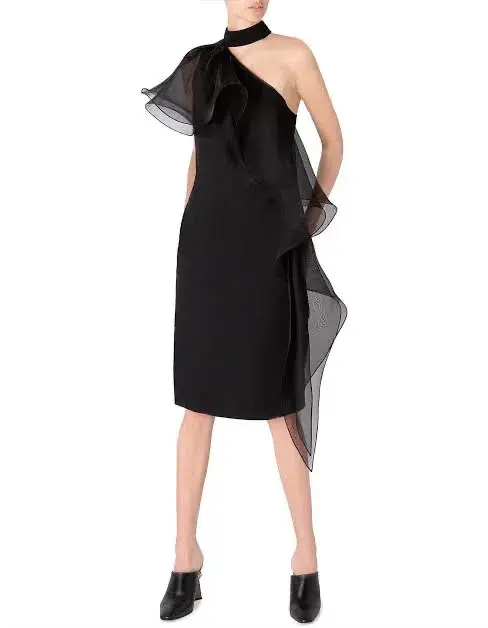 Carla Zampatti Perfect Asymmetry Sheath Dress Black Size 8 - Image 1