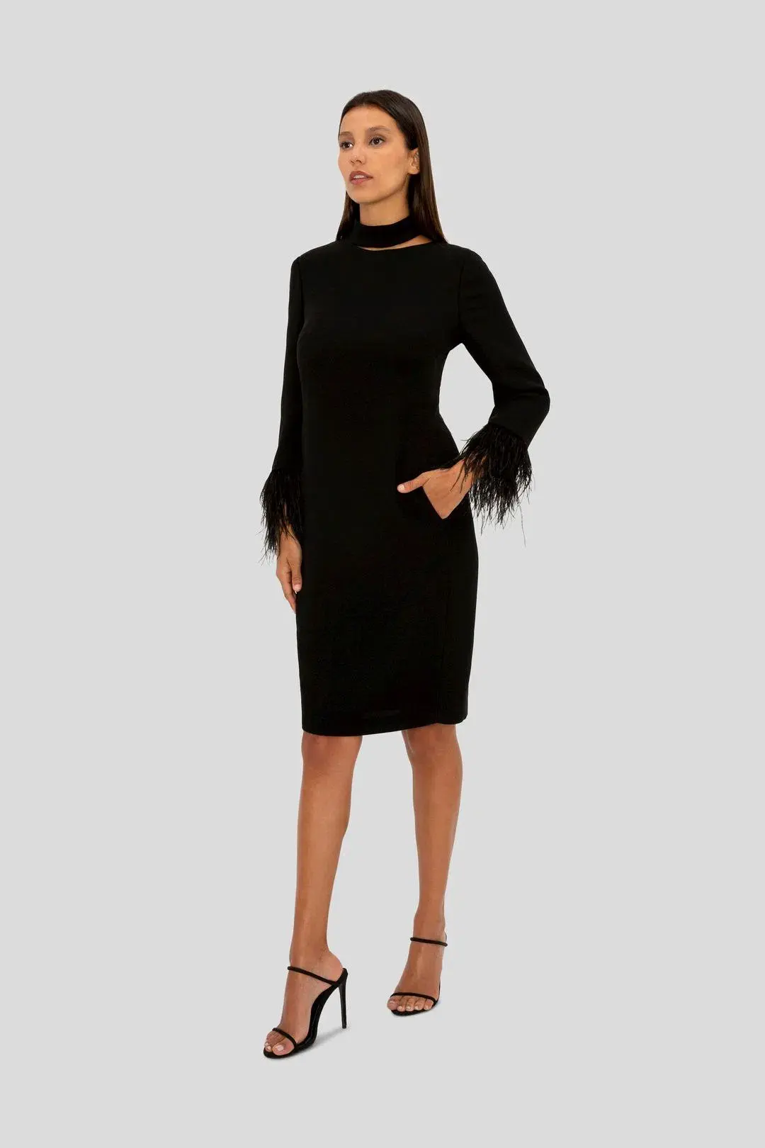 Carla Zampatti Feather Cocktail Dress Black Size 4 - Image 1