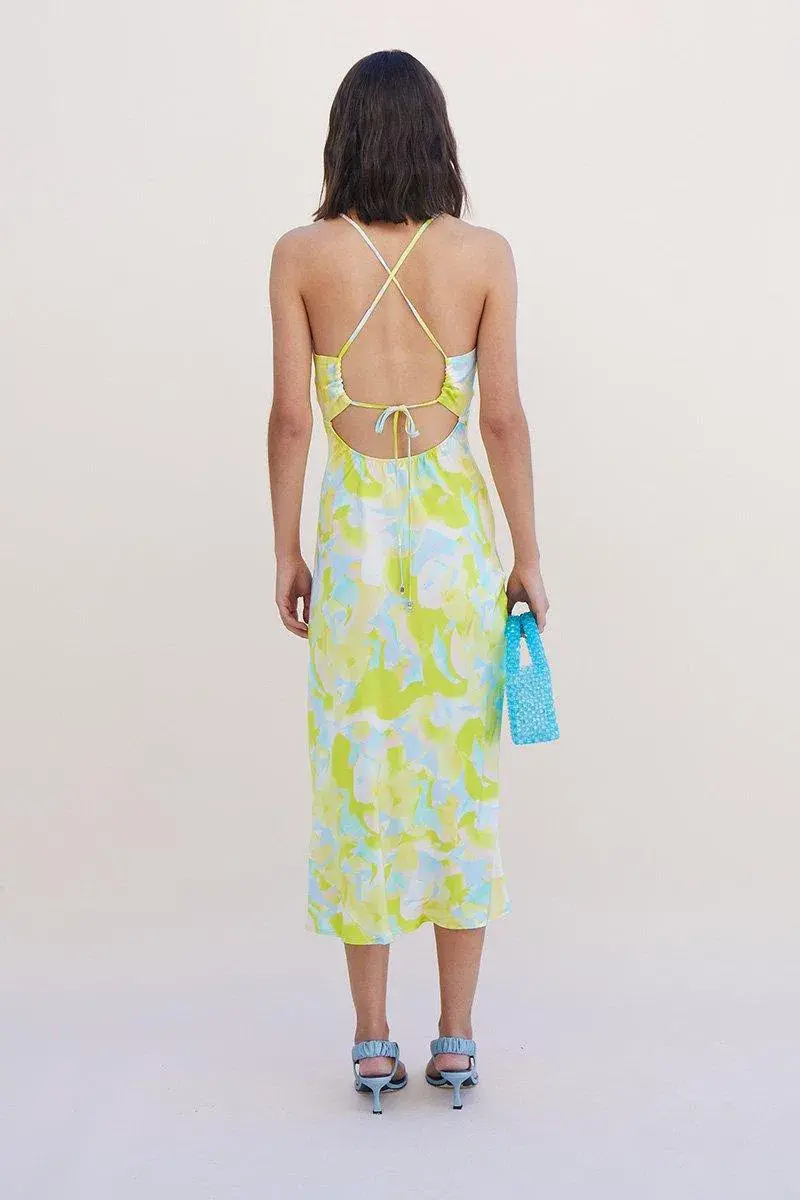 Suboo Kaleidoscope Twist Front Slip Dress Splash Print Size L / Au 12 for rent on The Volte - main image