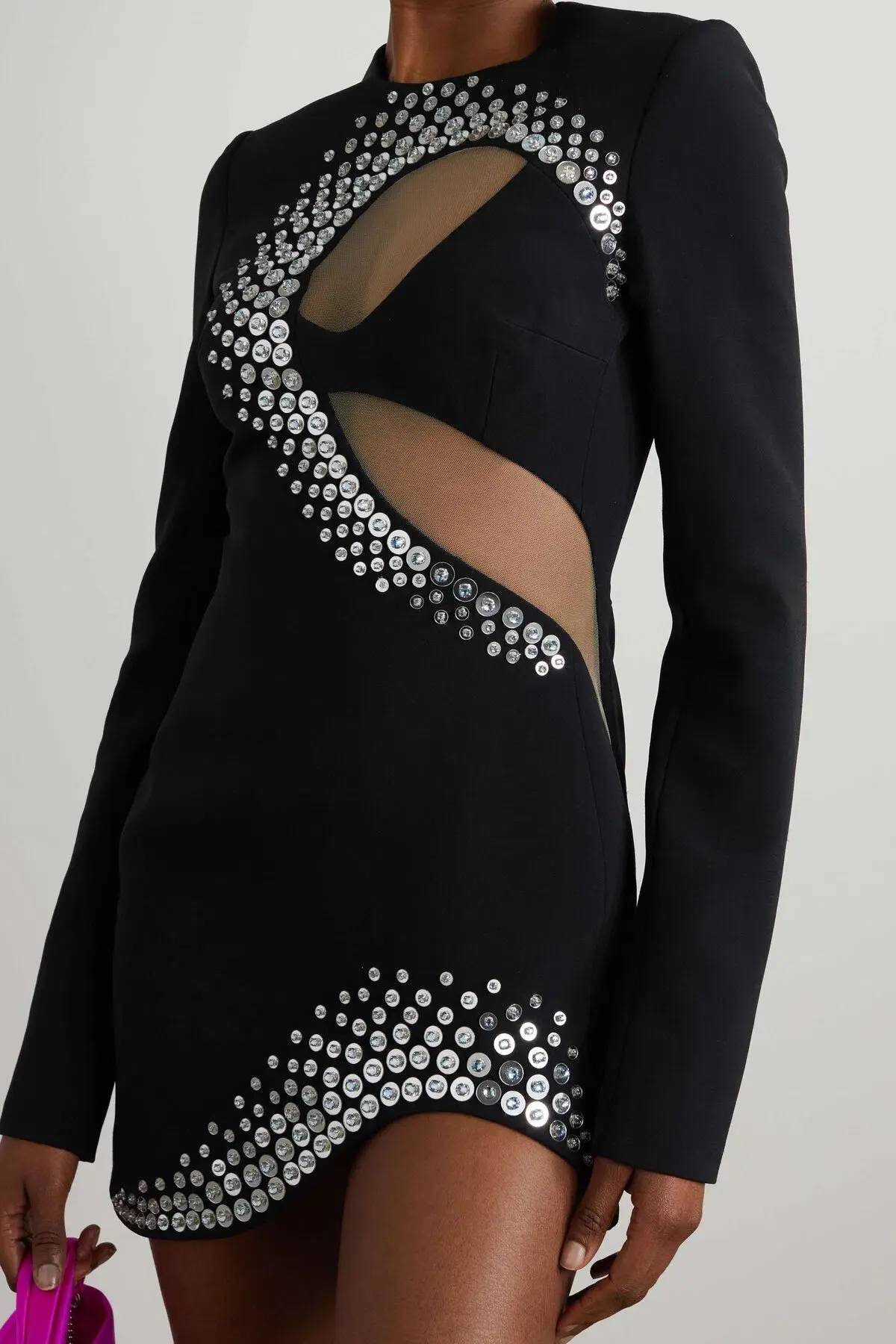 David Koma Embellished Tulle Paneled Cady Mini Dress Black Size 8 - Image 2