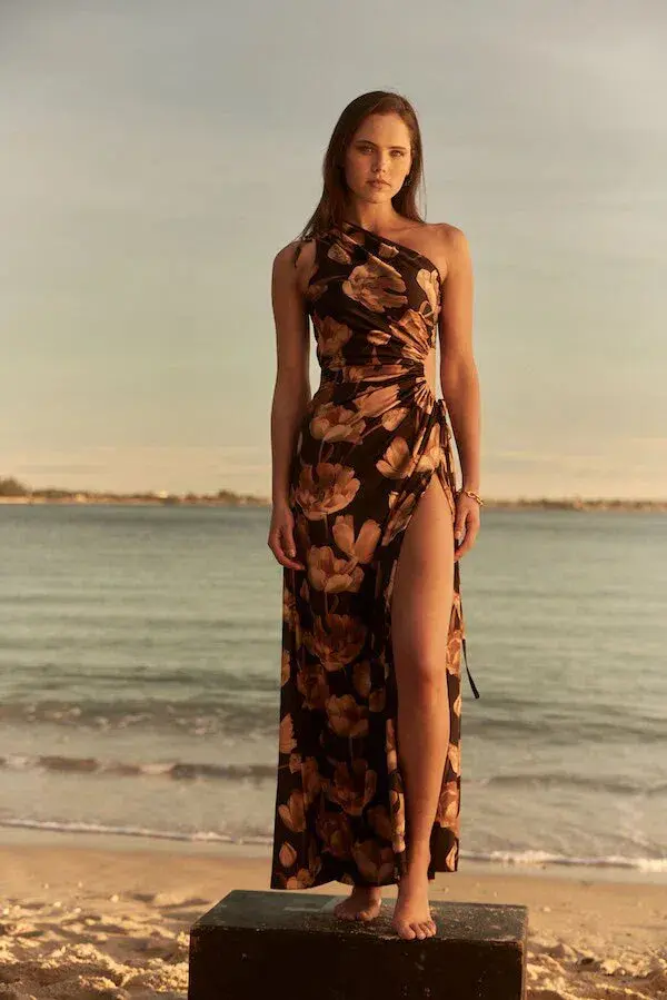 Sonya Moda Nour Marbella Maxi Dress Black Print Size 8 - Image 1