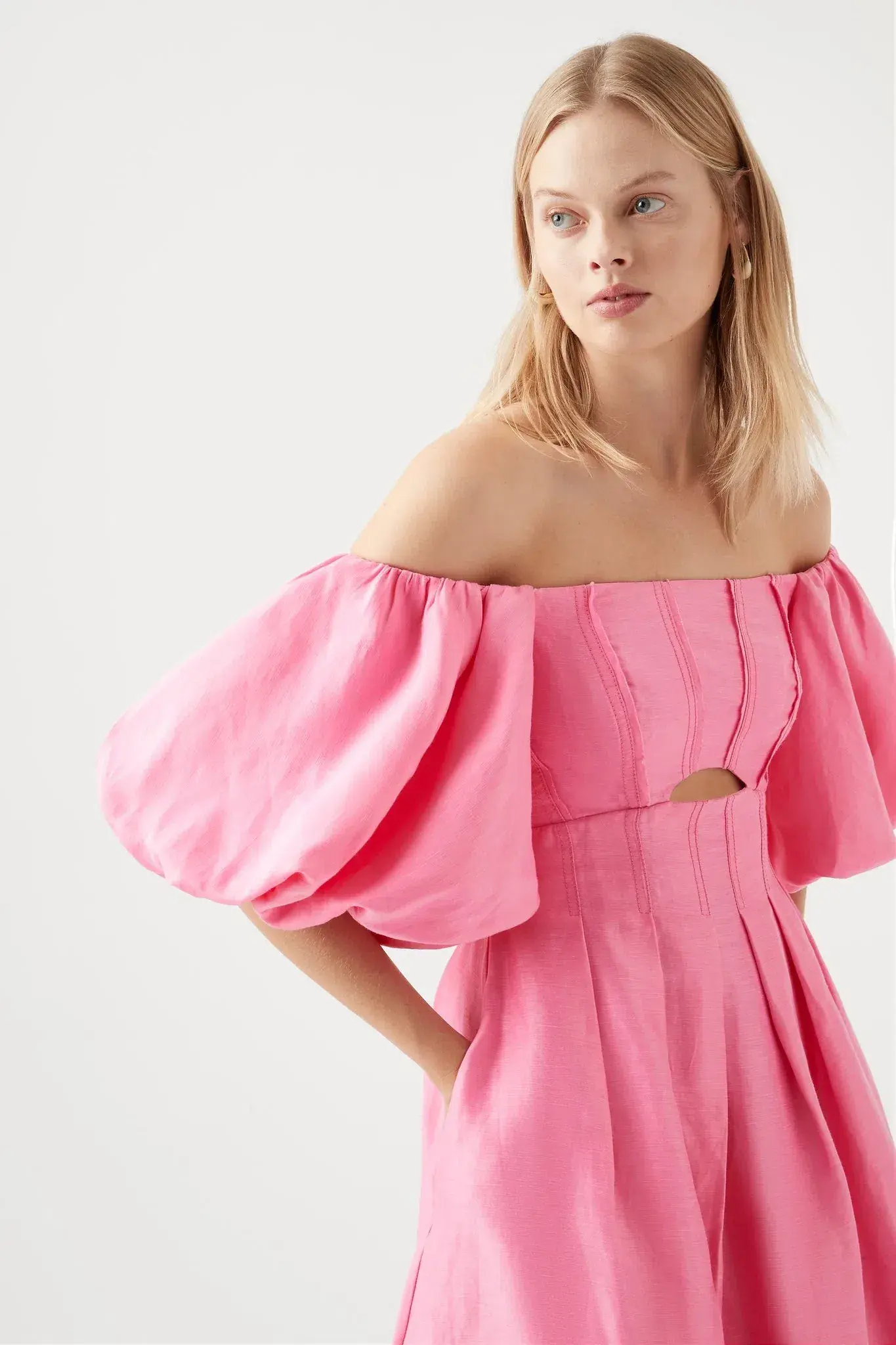 Aje Eugenie Off Shoulder Midi Dress French Rose Pink Size 8 - Image 2