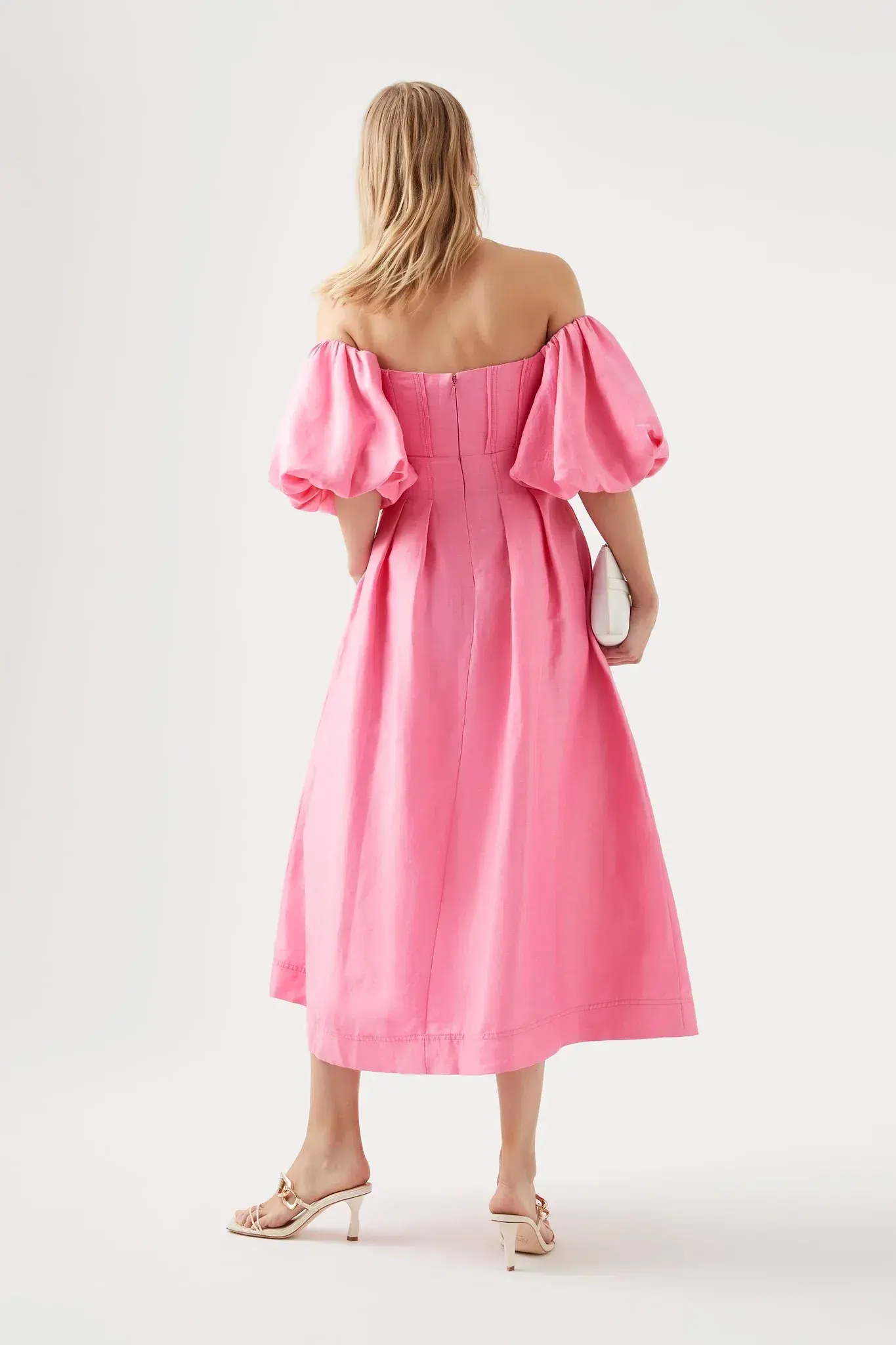 Aje Eugenie Off Shoulder Midi Dress French Rose Pink Size 8 - Image 3