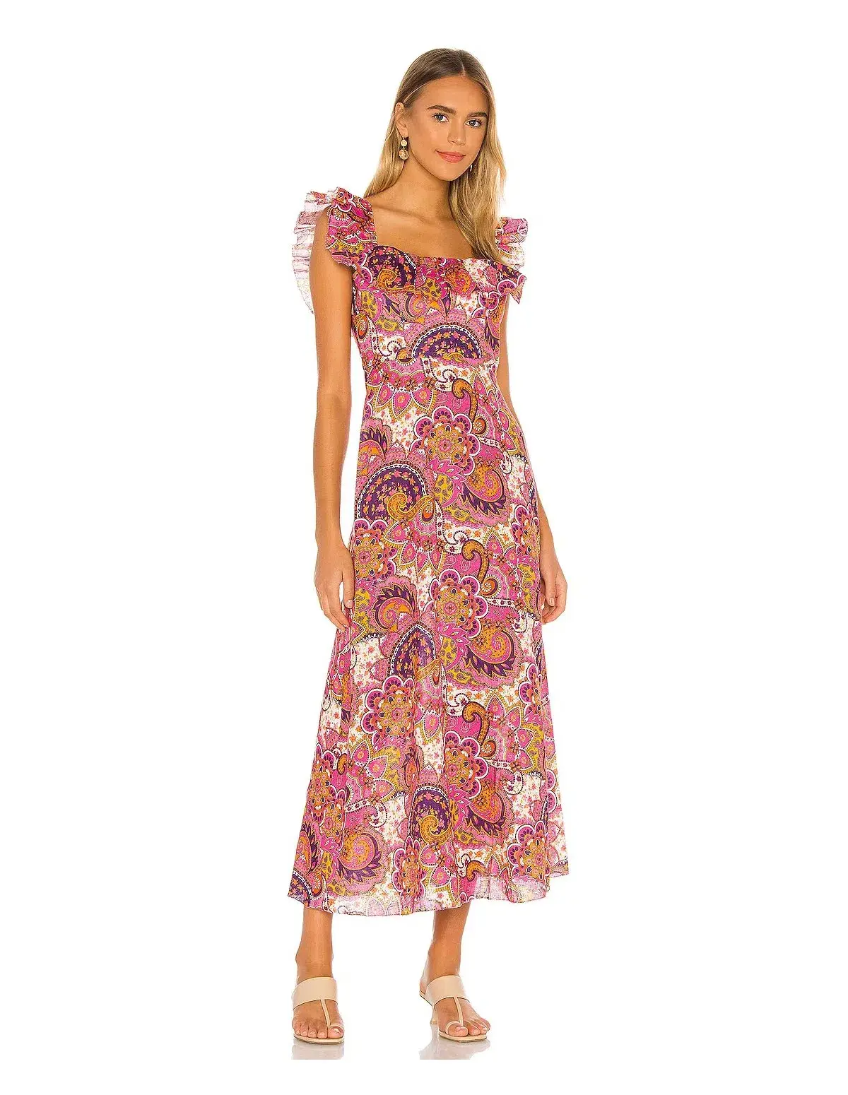 Zimmermann Fiesta Ruffle Midi Dress Print Size 12 - Image 1