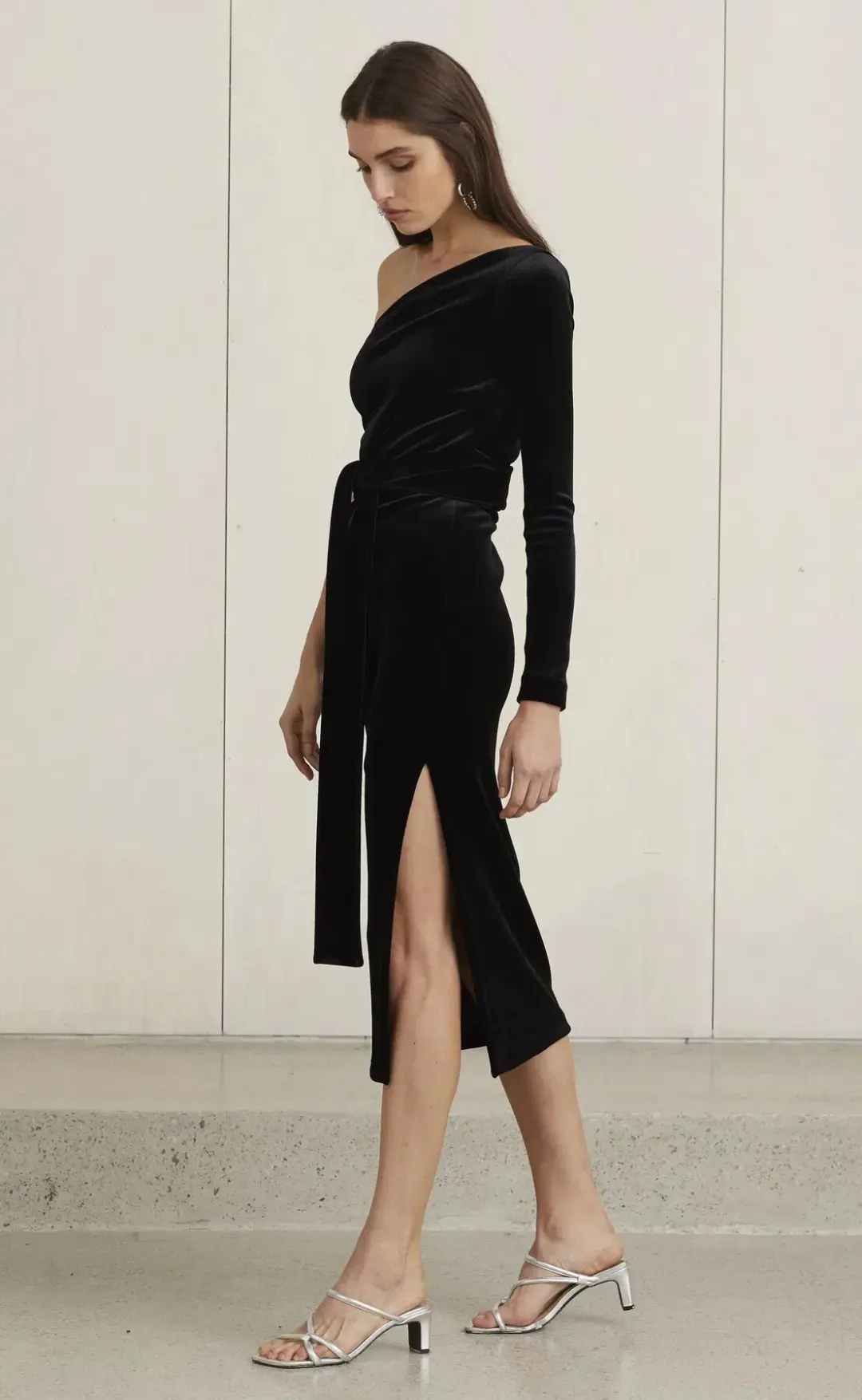 Bec & Bridge Velour One Shoulder Dress Black Size 10 for rent on The Volte - main image