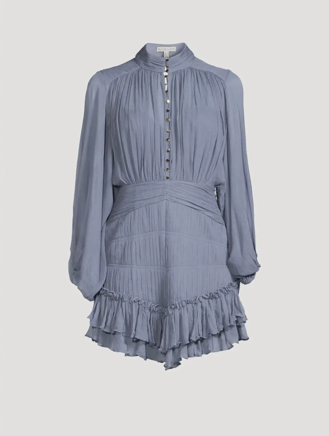 Shona Joy Kayla Button Up Ruched Mini Dress Blue Smoke Size 10  for rent on The Volte - main image