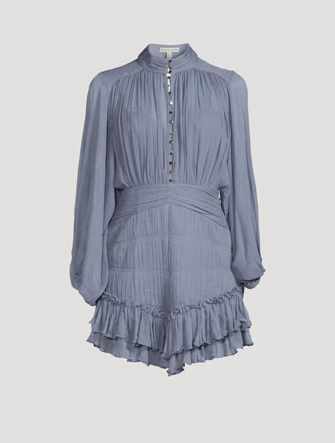Shona Joy Kayla Button Up Ruched Mini Dress Blue Smoke Size 10  - Image 6