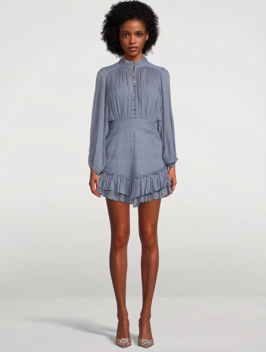 Shona Joy Kayla Button Up Ruched Mini Dress Blue Smoke Size 10  - Image 1
