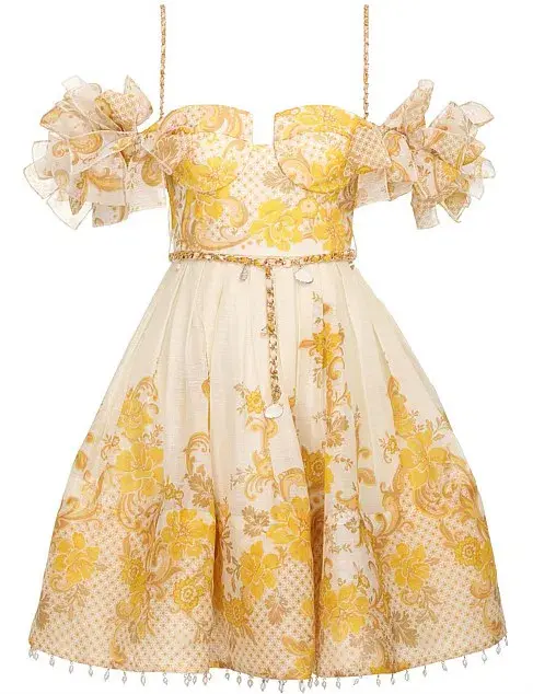 Zimmermann Postcard Bow Bodice Mini Dress Swirl Floral Size 0P/Au 6 - Image 5