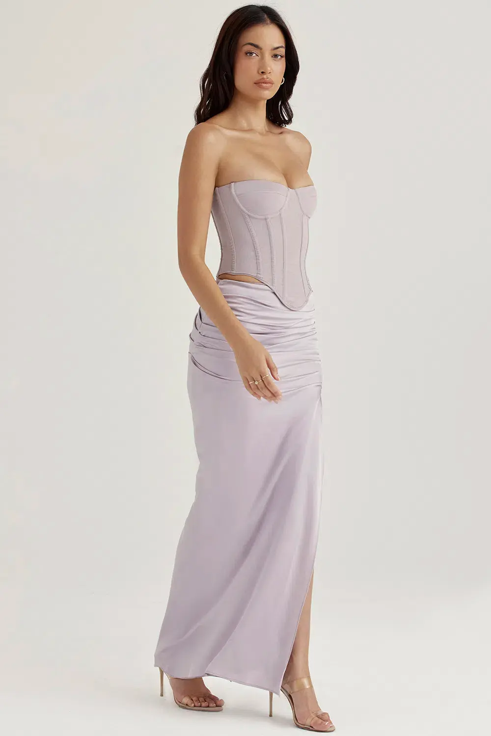 House of CB Demi Underwired Corset & Jia Satin Gathered Maxi Skirt Set Grey Size M / Au 10 - Image 2