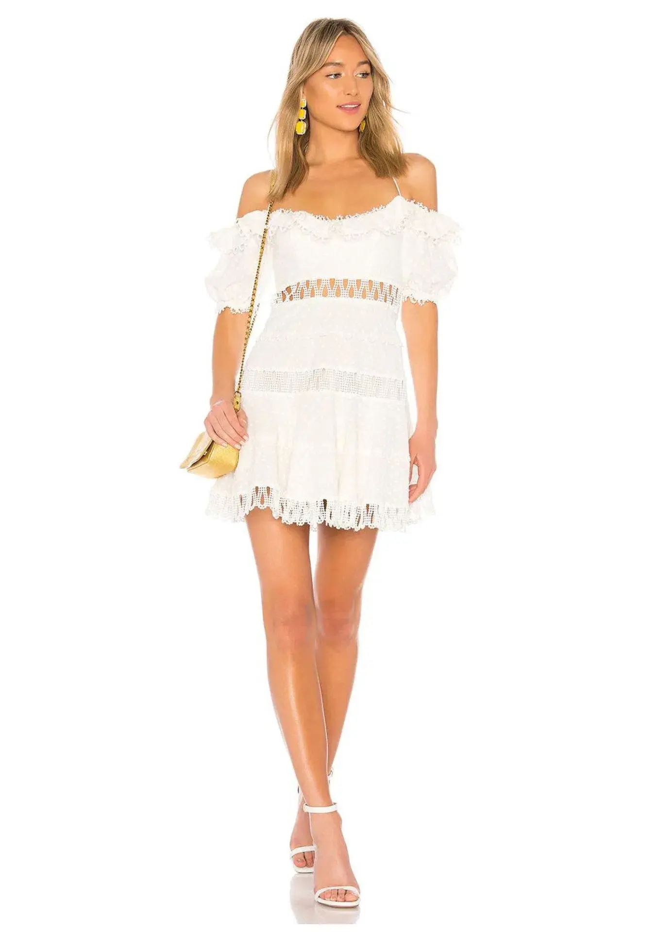 Zimmermann Melody Off Shoulder Mini Dress in Ivory Size 0 / AU 8 - Image 1
