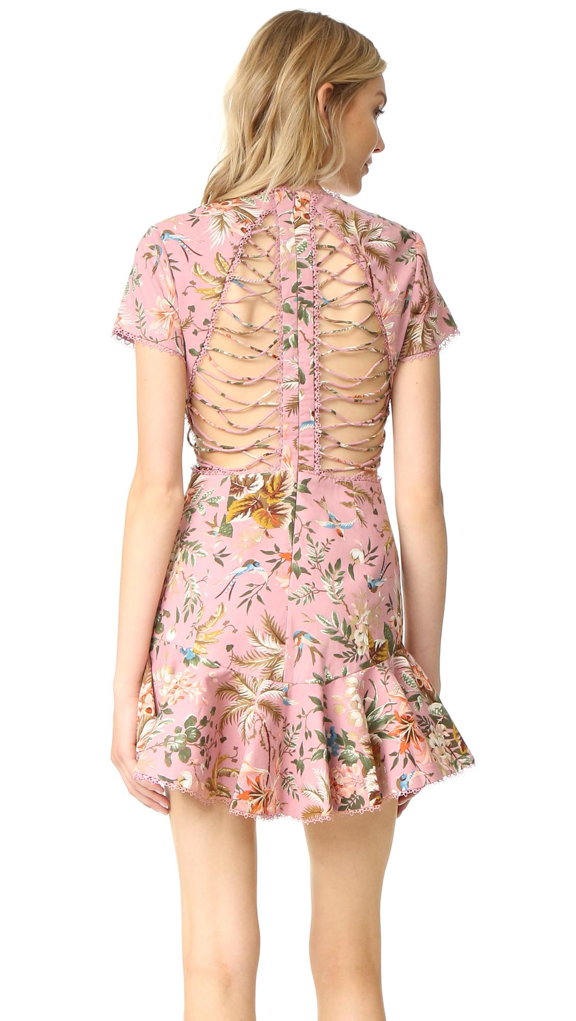 Zimmermann Tropicale Lattice Mini Dress Pink Floral Size 6 - Image 3