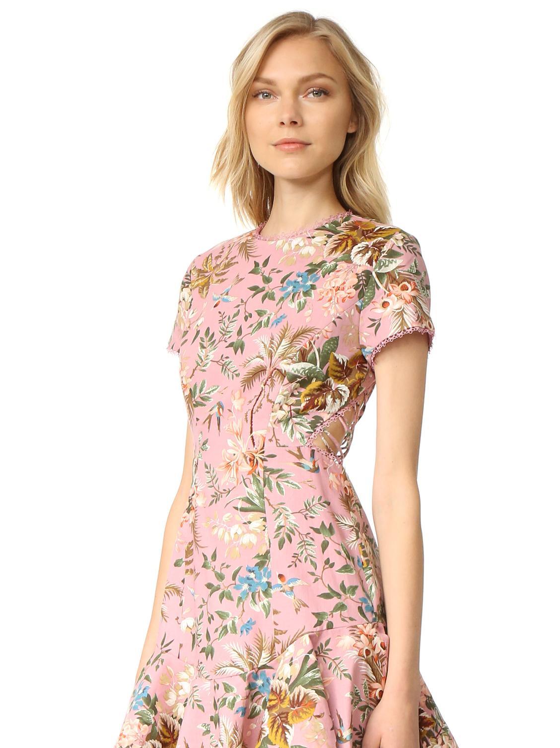 Zimmermann Tropicale Lattice Mini Dress Pink Floral Size 6 - Image 2