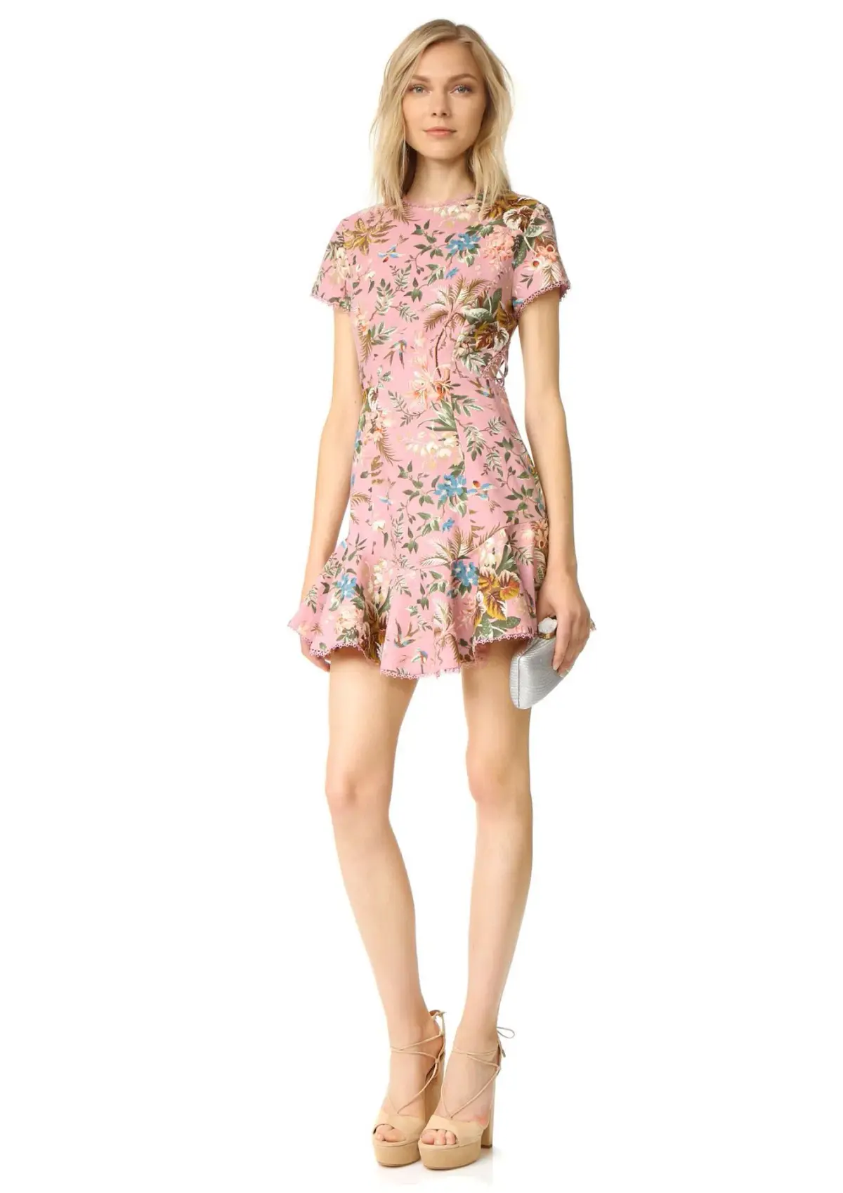 Zimmermann Tropicale Lattice Mini Dress Pink Floral Size 6 - Image 1