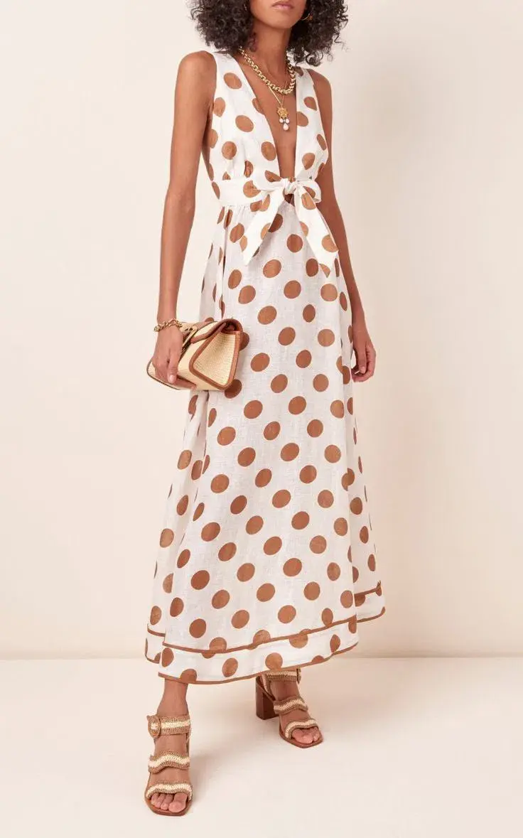 Zimmermann Linen Empire Tie Front Dress Polka Dot Size 8 - Image 2