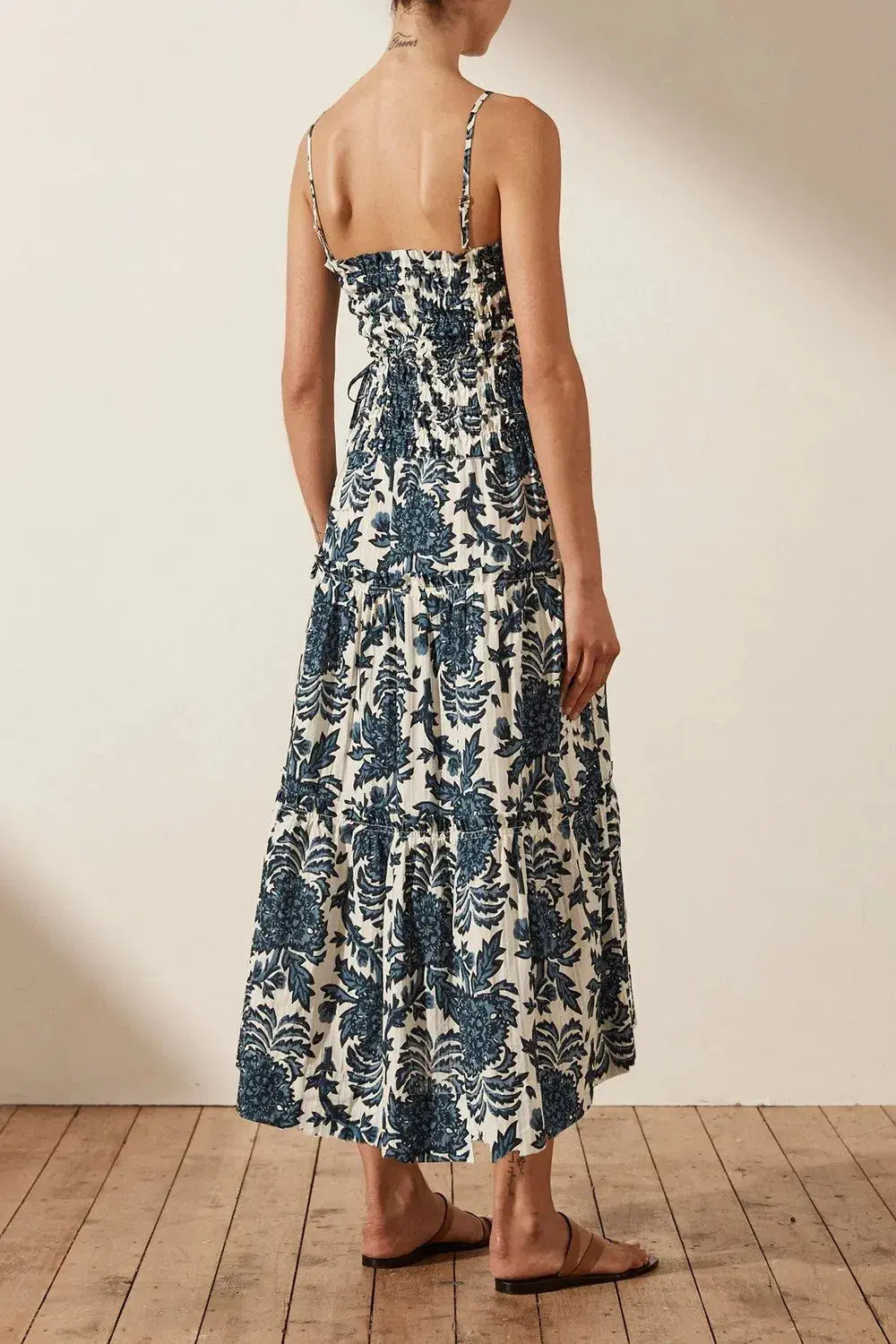 Shona Joy Diana Shirred Tiered Midi Dress Print Size 6 - Image 2