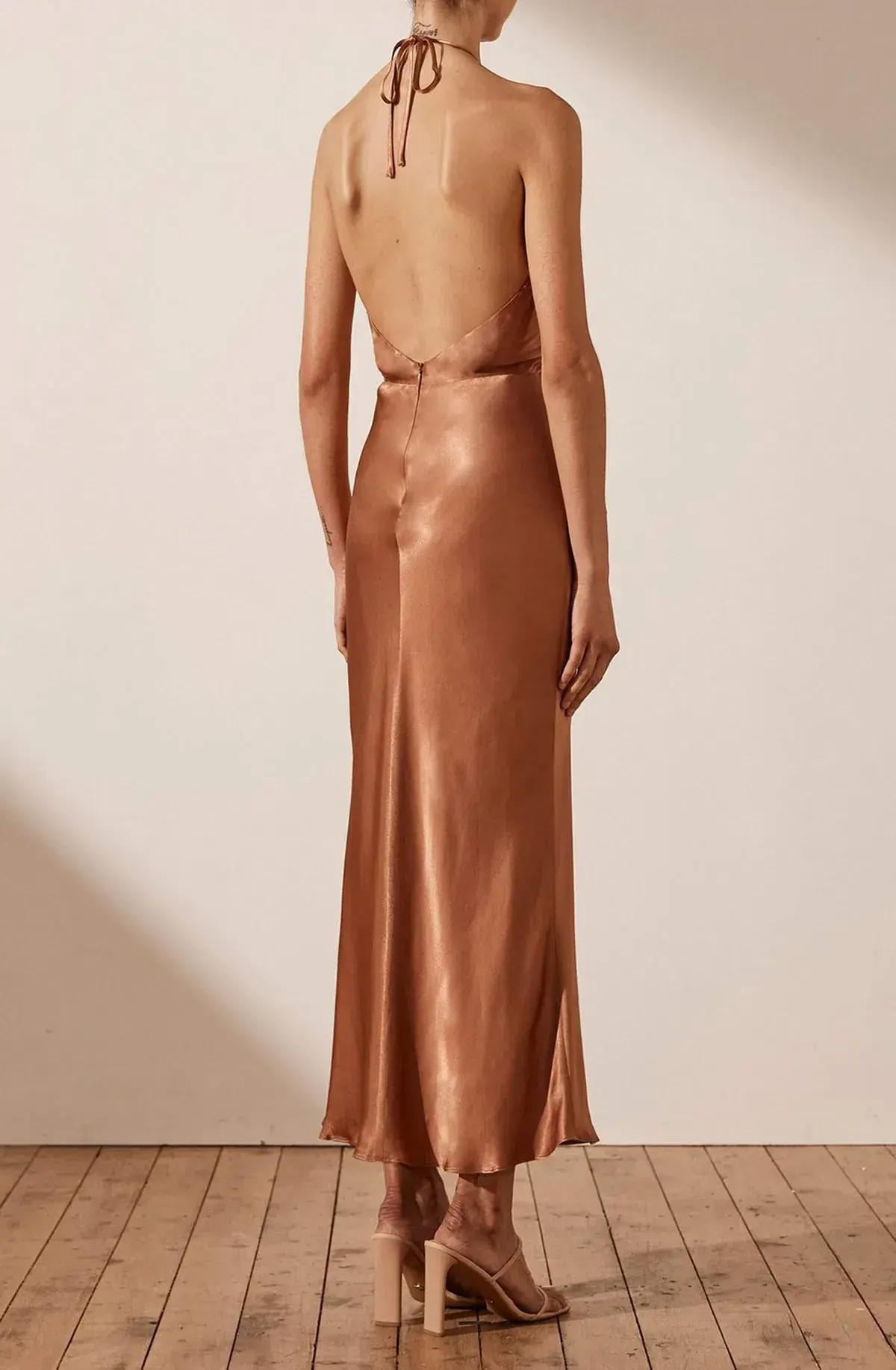Shona Joy Gala Halter Ruched Midi Dress in Copper Size 8 - Image 2