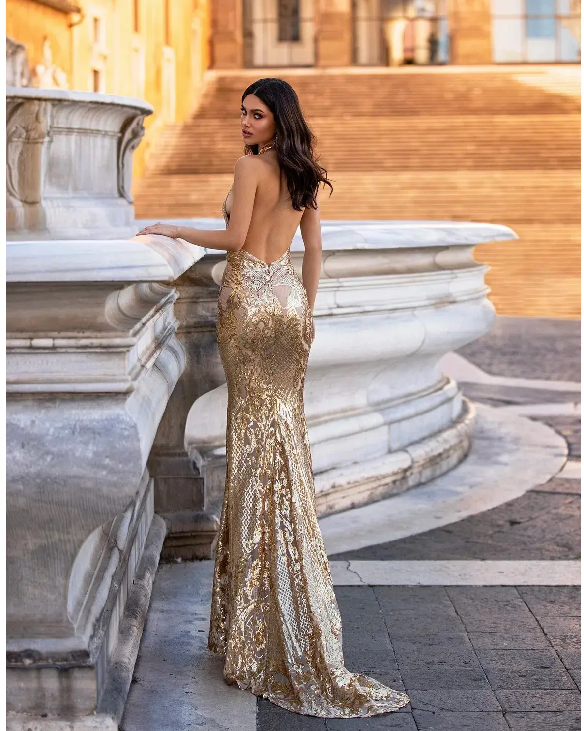Alamour Nicola Gown Gold Sequin Size 8 - Image 8