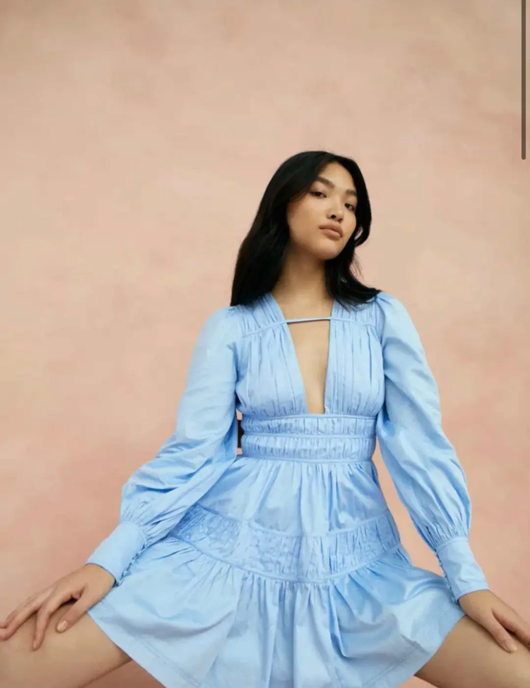 Aje Fallingwater Gathered Mini Dress in Blue Size AU 6 for rent on The Volte - main image