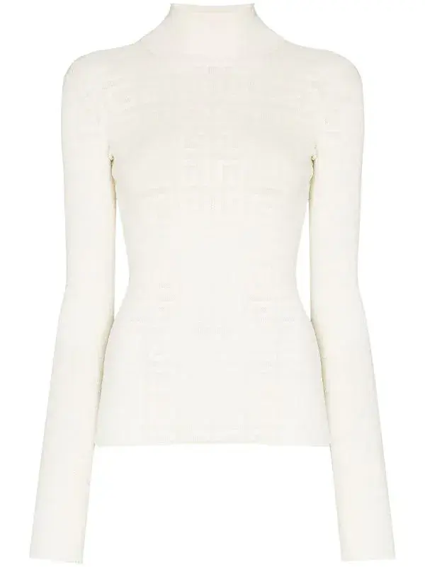 Givenchy  Long Sleeve Jacquard Knit Top White Size 10 - Image 3