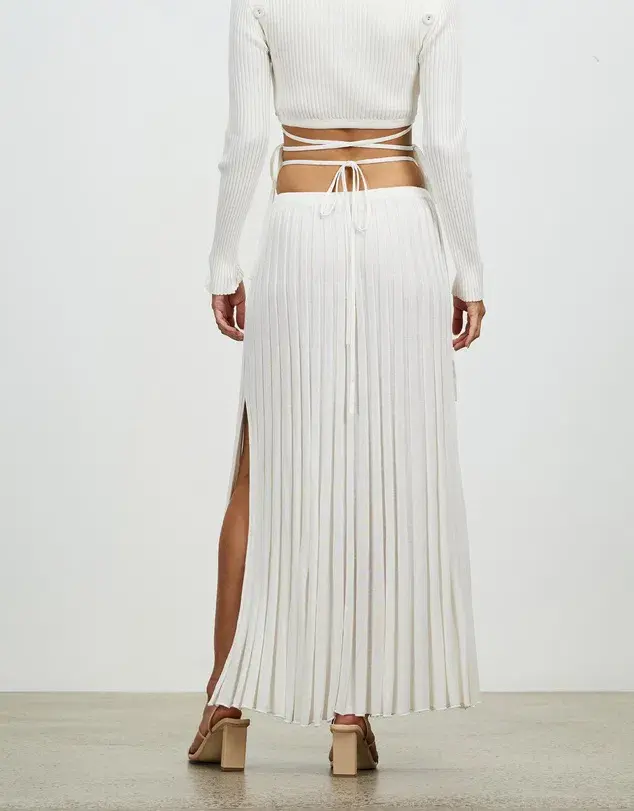 Christopher Esber Pleated Knit Tie Skirt White Size 10 - Image 4