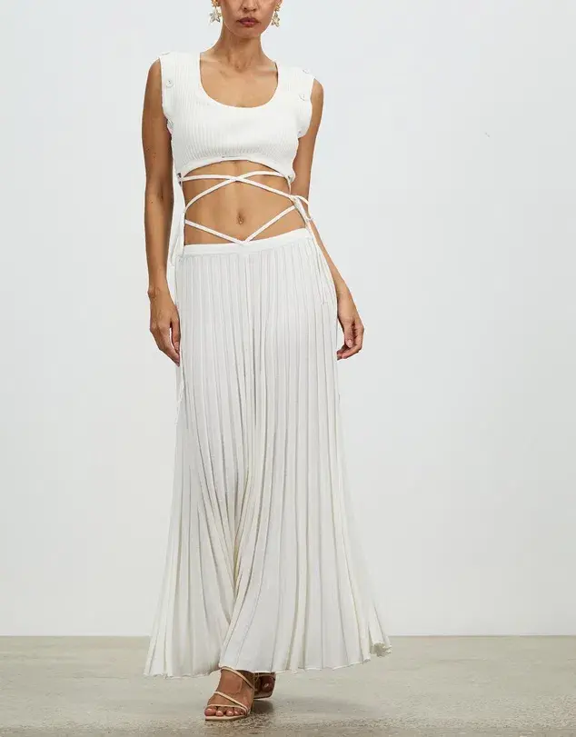 Christopher Esber Pleated Knit Tie Skirt White Size 10 - Image 1