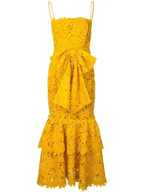 Bambah Double Ruffle Lace Midi Dress Yellow Size 12  - Image 3