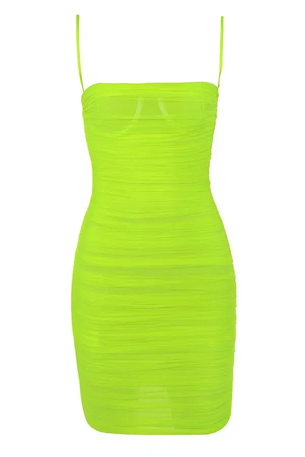 House of CB Ella Ruched Organza Mesh Mini Dress Neon Green Size XS / Au 6 - Image 6