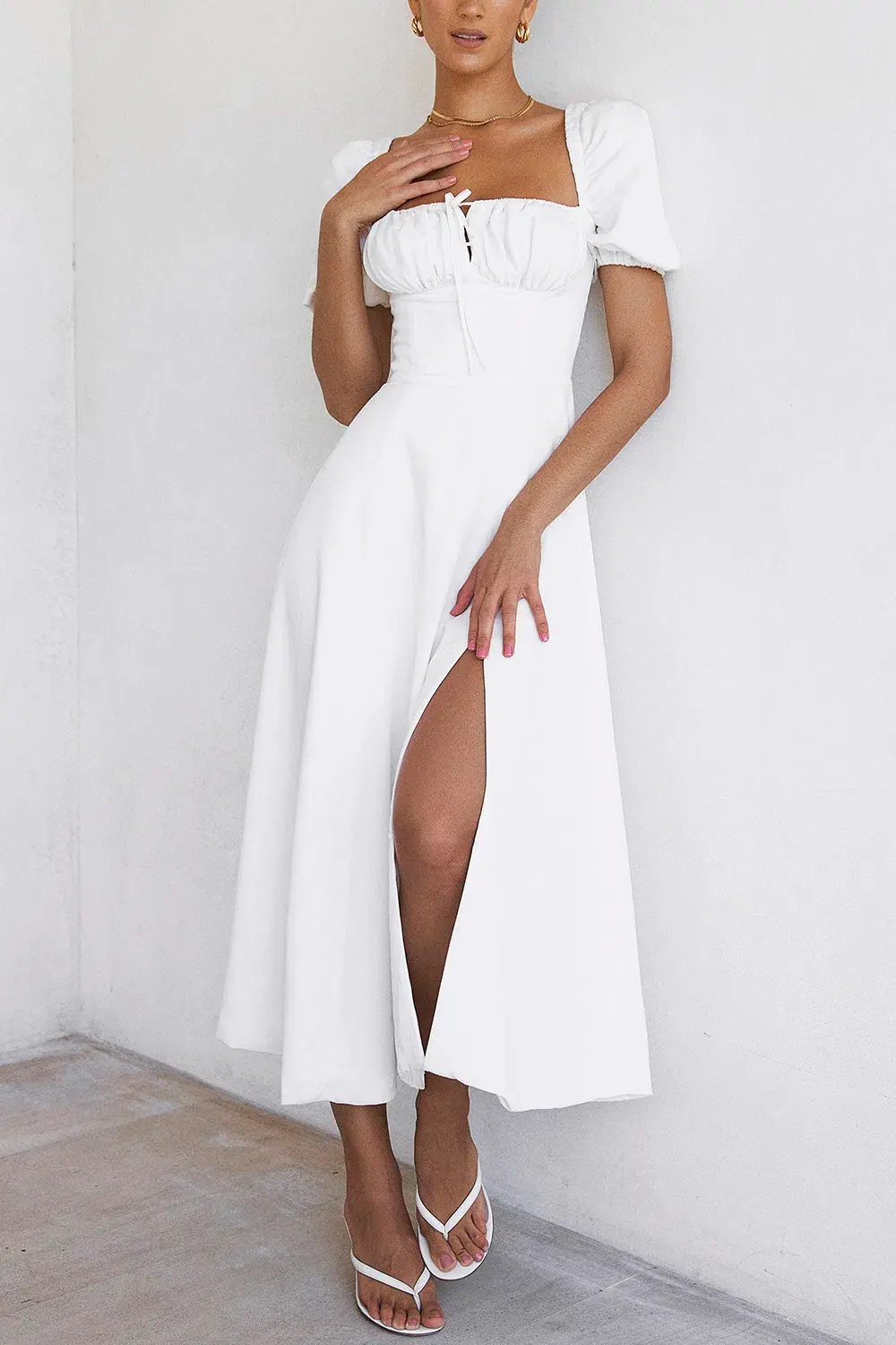 House of CB Tallulah Puff Sleeve Midi Dress White Size S / Au 8 - Image 3