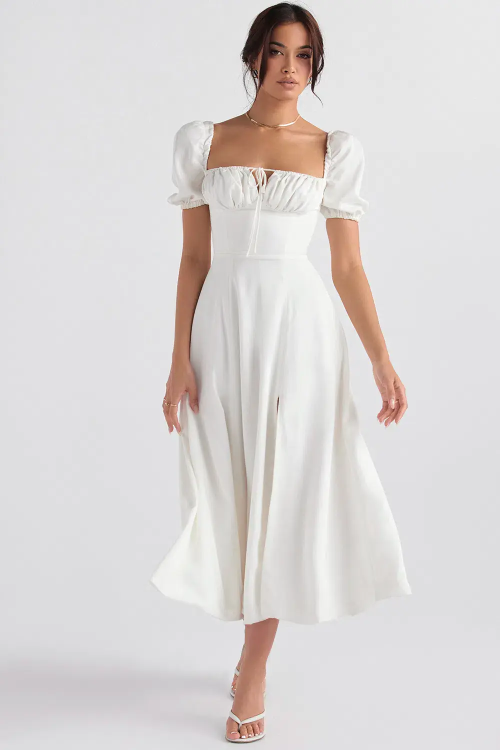 House of CB Tallulah Puff Sleeve Midi Dress White Size S / Au 8 - Image 1