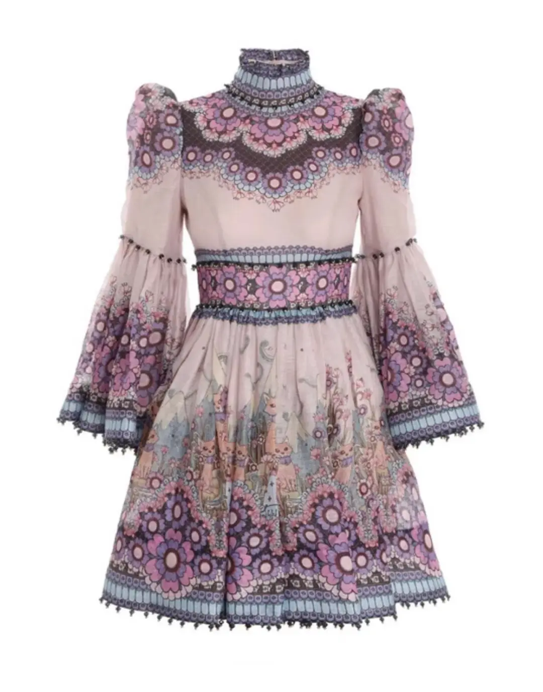 Zimmermann Celestial Bell Sleeve Mini Dress Gemini Zodiac Print Size 1 / Au 10 for rent on The Volte - main image