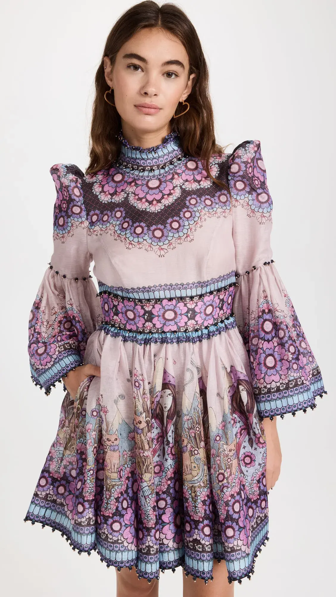 Zimmermann Celestial Bell Sleeve Mini Dress Gemini Zodiac Print Size 1 / Au 10 - Image 3