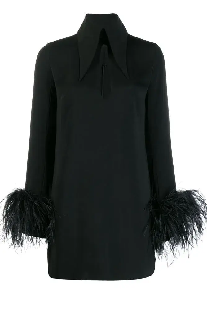 16Arlington Michelle Feather Trim Mini Dress Black Size 8 - Image 4