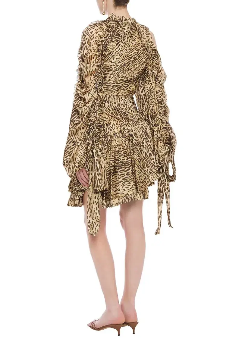 Zimmermann Cutout Leopard-print Silk Crepe De Chine Mini Dress Animal Print Size 0P/Au 6  - Image 2