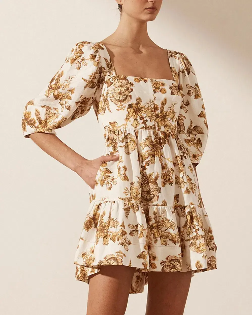 Shona Joy Bella Linen Open Back Mini Dress Print Size 10 - Image 2
