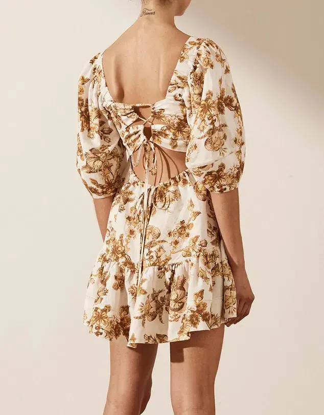 Shona Joy Bella Linen Open Back Mini Dress Print Size 10 for rent on The Volte - main image