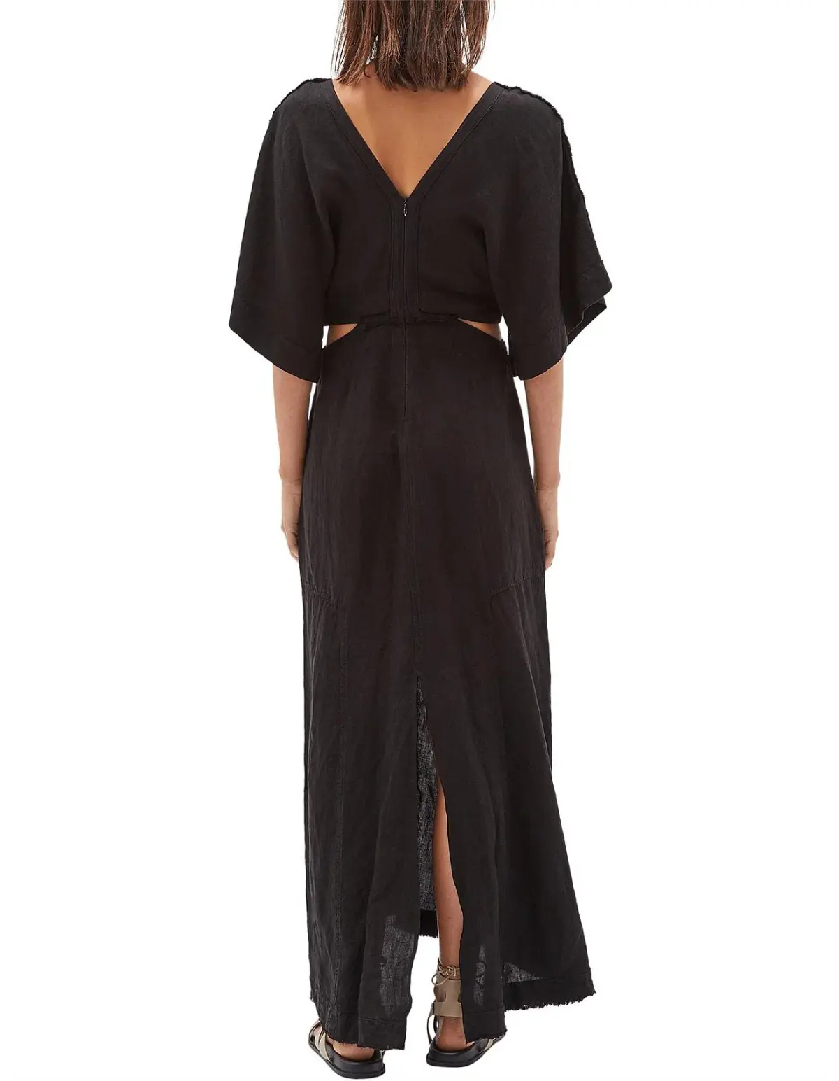 Bassike Linen V Neck Longerline Dress Black Size 12  - Image 2