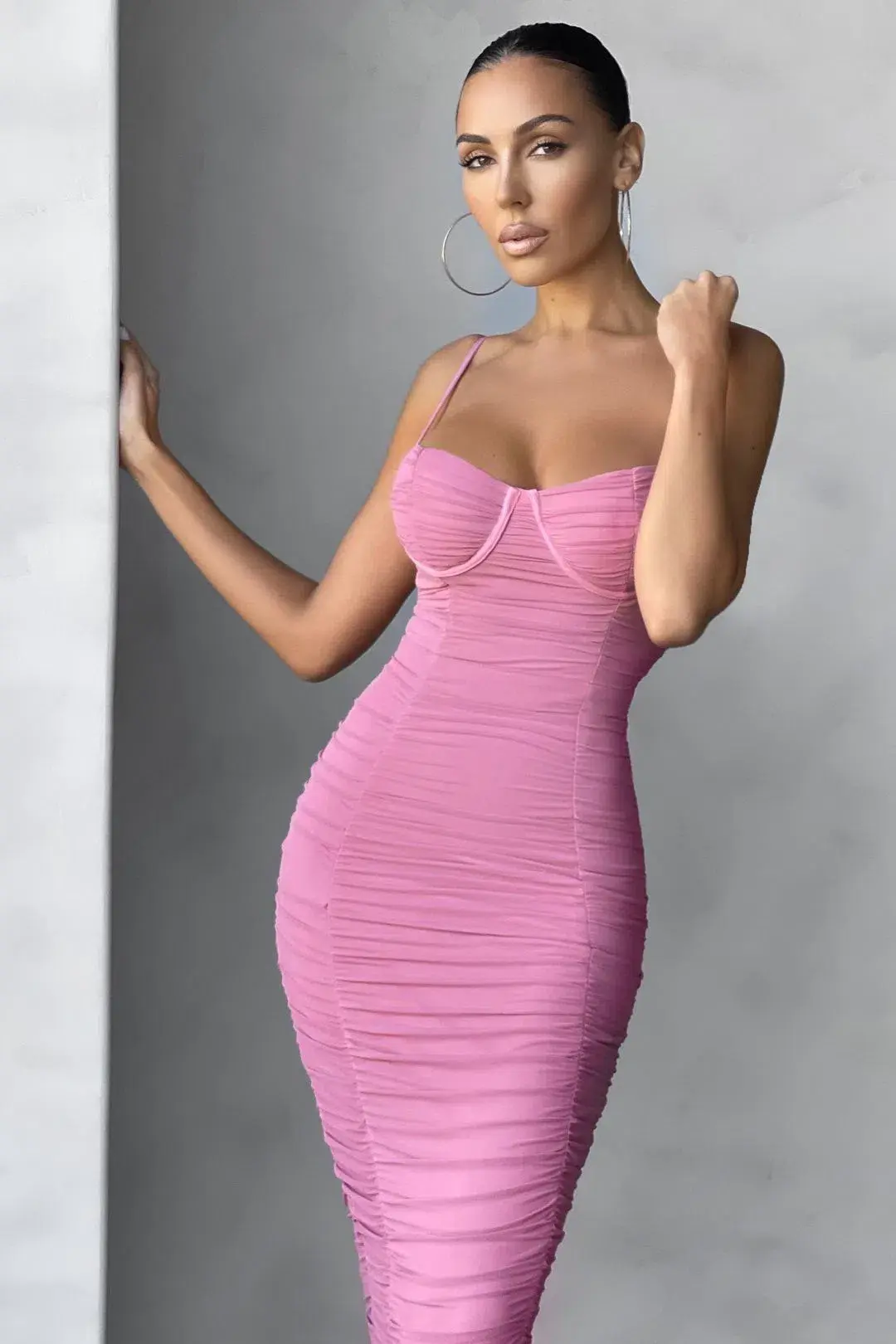 Club L London Mesh Bustier Midi Dress Blush Size S - Image 2
