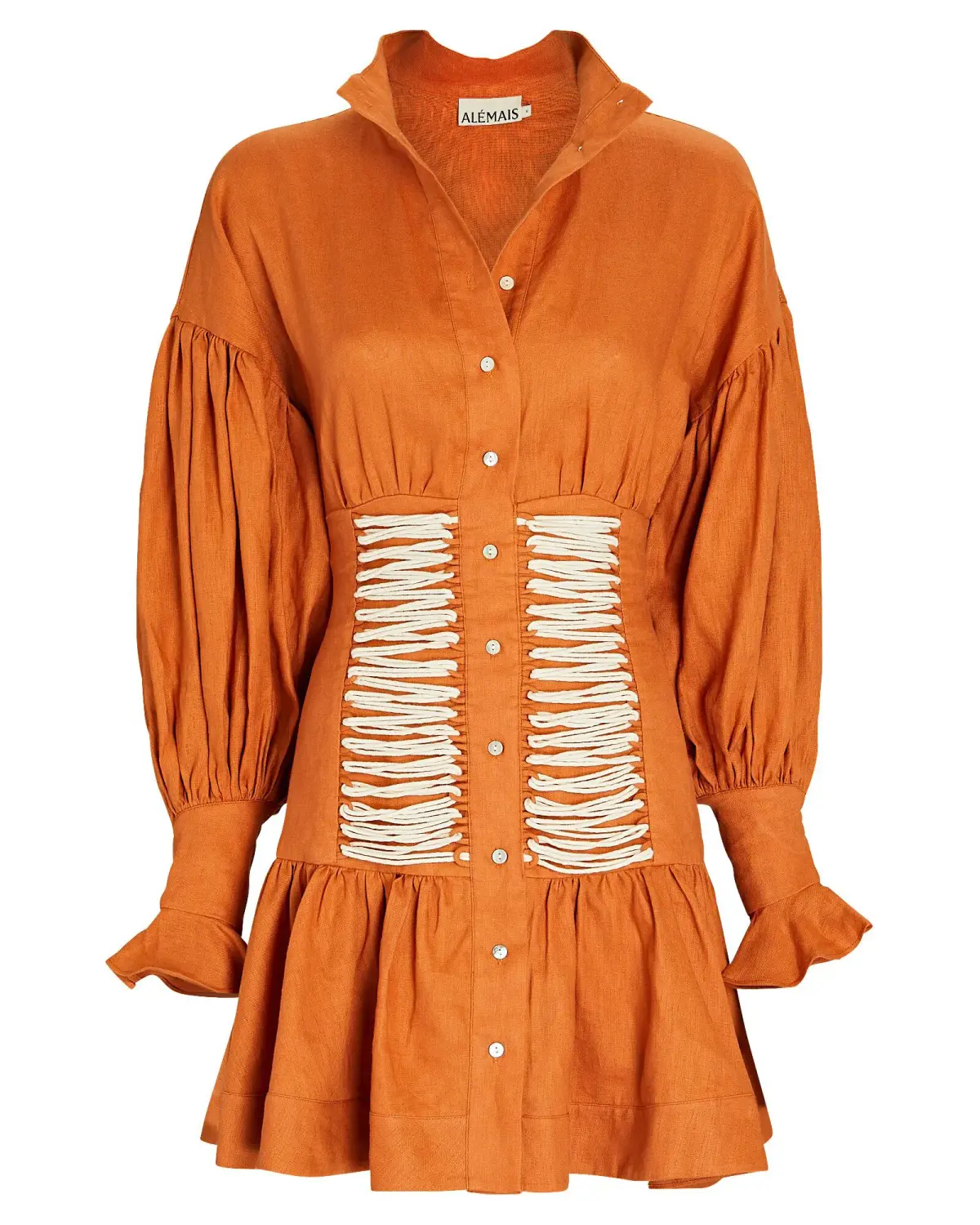 Alemais Holly Linen Lace-Front Mini Dress Orange Size 8 - Image 3