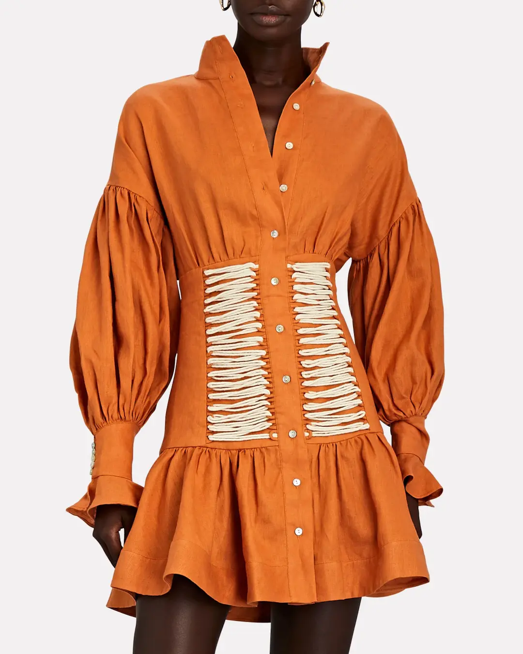 Alemais Holly Linen Lace-Front Mini Dress Orange Size 8 for rent on The Volte - main image